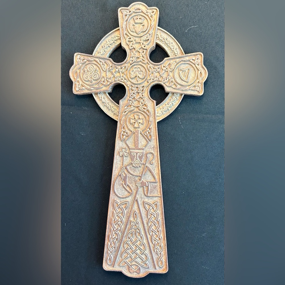 St Patrick Irish Resin Wall Cross. New In Box.